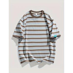 Casual Short-Sleeved  Crew Neck Striped T-Shirt